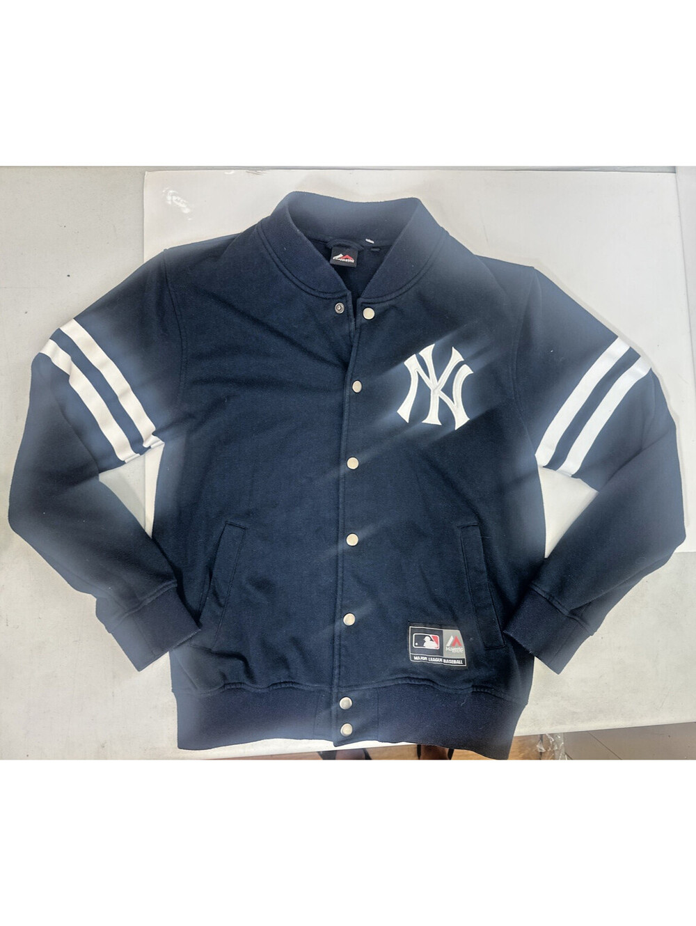 Vtg Majestic NY Yankees MLB Fleece Varsity Jacket Mens M Navy Snap Button Bomber